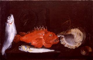 Still Life with Mullet, Scorpion Fish, Weever, two Shells and a Medallion