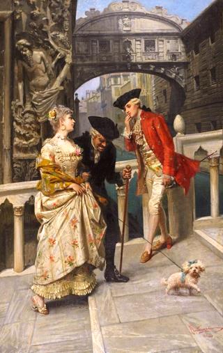 Lovers and Chaperone Meeting on the Venetian Canal