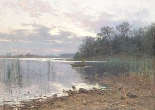 Lake landscape at dusk