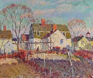 Autumn in Village with Figure