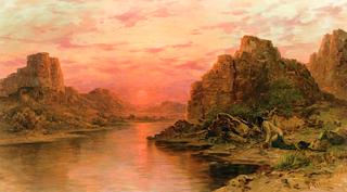 Native American in River Landscape