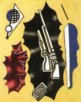 Composition with Rifles on a Yellow Background