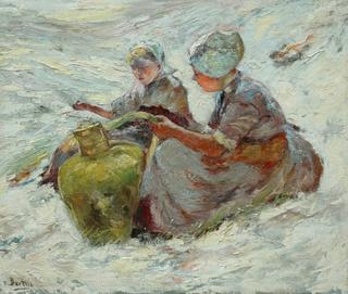 Two fisherwomen in the dunes