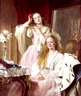 Portrait of Emma and Federica Bankes of Soughton Hall at their dressing table
