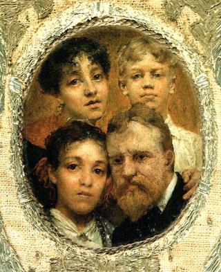 Self-portrait with daughters Anna and Laurense and cousin Pieter Rodeck