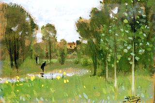 Animated Landscape at the Entrance to a Village