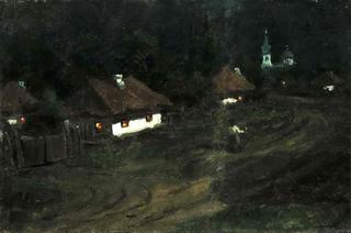 Village Street in Moonlight