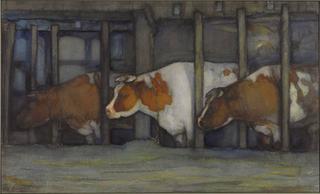 Three Cows in a Pot Stall