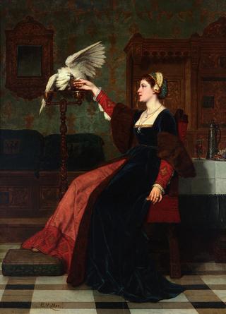 Interior with a noblewoman and her bird