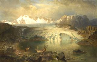 Fjord Landscape with Glacier and Reindeer