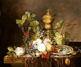 Floral still life with a silver-gilt cup