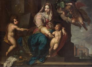 玛丽和婴儿，圣约翰和天使