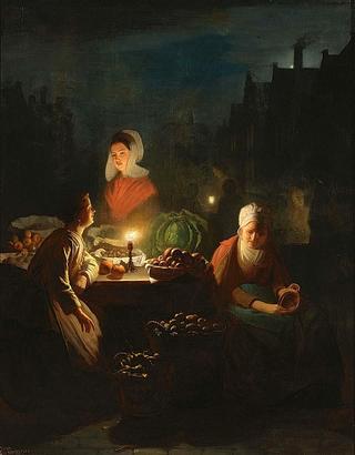 A Vegetable Seller by Candlelight