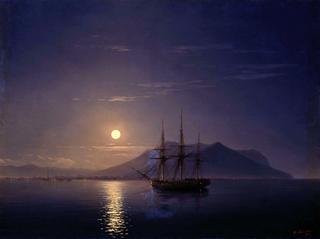 Sailing Ship off the Crimean Coast in the Moonlight