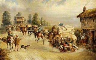 Laden Horse-Drawn Wagons on the Road