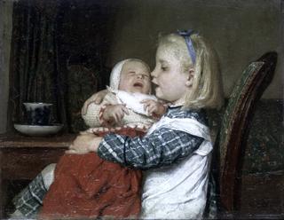 Girl Seated with Toddler
