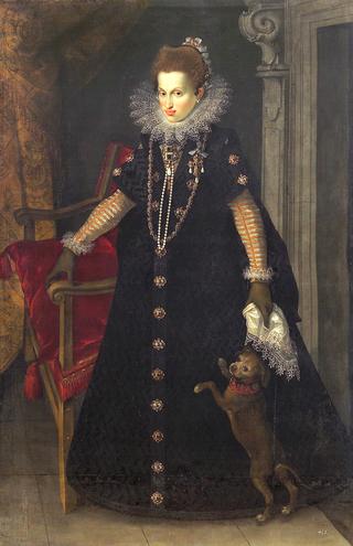 Archduchess Maria Anna (1574-1616), Duchess of Bavaria, with a Dog