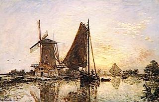 Boats near a Windmill in Holland