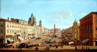 Rome, Piazza Navona with Palazzo Pamphilj and the churches of Sant’Agnese in Agone and San Giacomo d