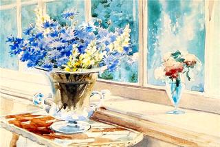 Flowers in a window sill