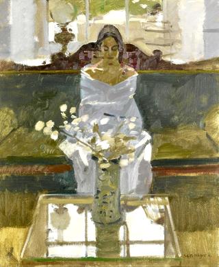 Seated lady with flowers