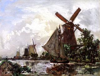 Windmills by a Canal, Holland