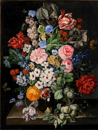 Still Life With Flowers and Fruit in a Glass Vase