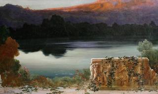 Lake scene at sunset