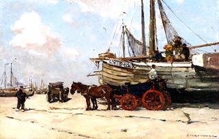 Unloading the Bomschuit on the Scheveningen Beach