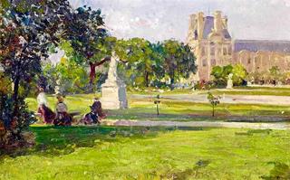 A quiet afternoon in the Tuileries gardens, with a view of the Louvre, Paris