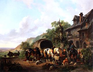 Travelers at a Tavern in a Sunlit Landscape