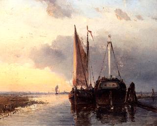 Moored Vessels at Sunset
