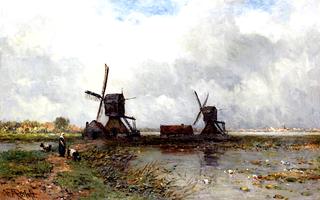 Windmills in a Dutch Polder Landscape
