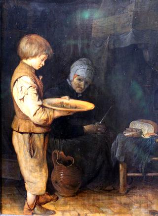 Old Woman and Boy Sharing a Simple Meal
