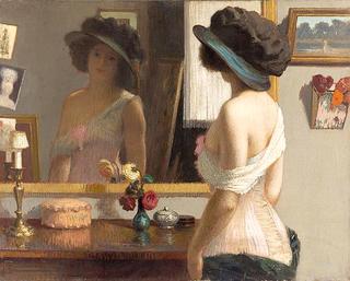 Woman with Corset in front of the Mirror