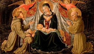 Mary and Child, Saint Francis, Fra Jacopo da Montefalco (left) and Saint Bernardin of Siena