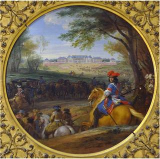 路易十四带着他的卫兵来到凡尔赛古堡前