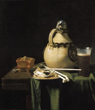 陶罐和陶管的静物画