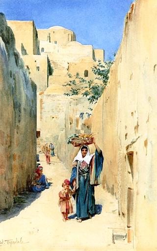 A Bustling Street before a Minaret, Damascus