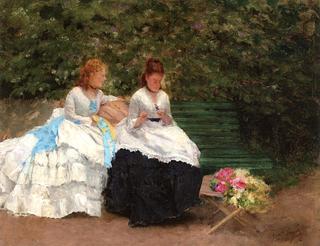 Suzanne and Madeleine Boussod on a Garden Bench
