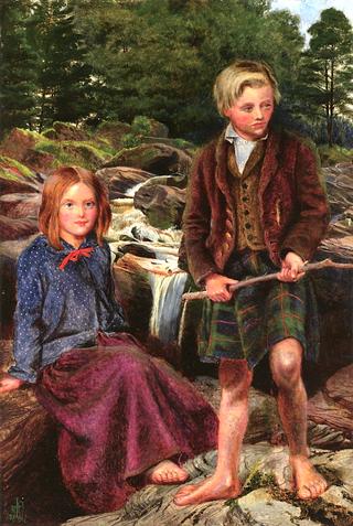 Two Highland Children by a Scottish Stream