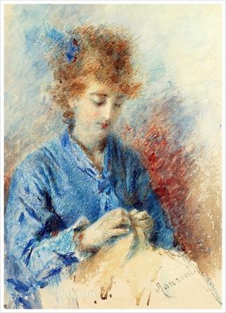 A young lady sewing