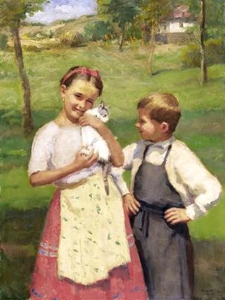 Children with a Kitten