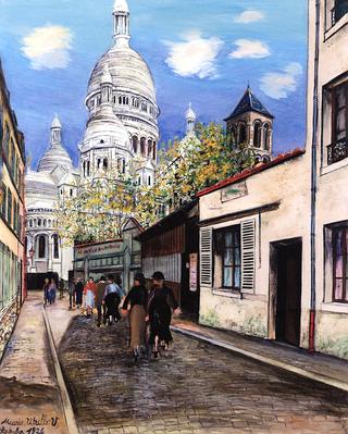 Rue du Chevalier de la Barre, the Cupolas of Sacré-Coeur and the Tower of Saint-Pierre de Montmartre