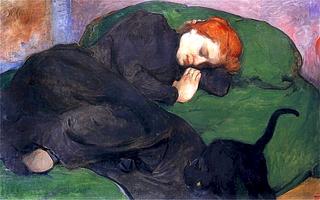 Sleeping woman with a cat