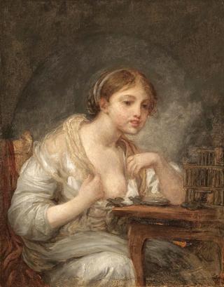 A Young Woman with a Birdcage