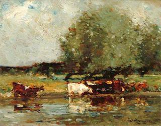 Cattle Watering at a River