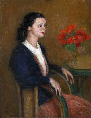Seated Lady with Red Geraniums