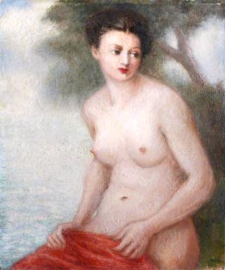 Seated Nude with a Red Towel