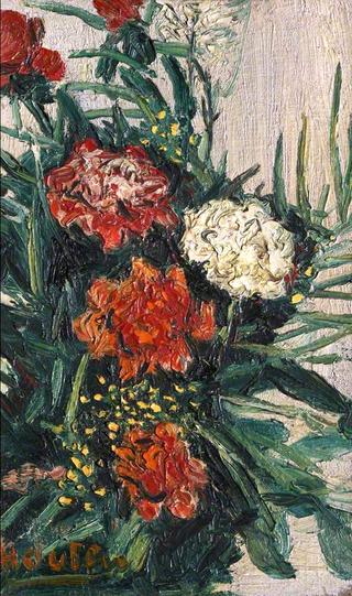 Still Life with Red Roses and White Carnations
